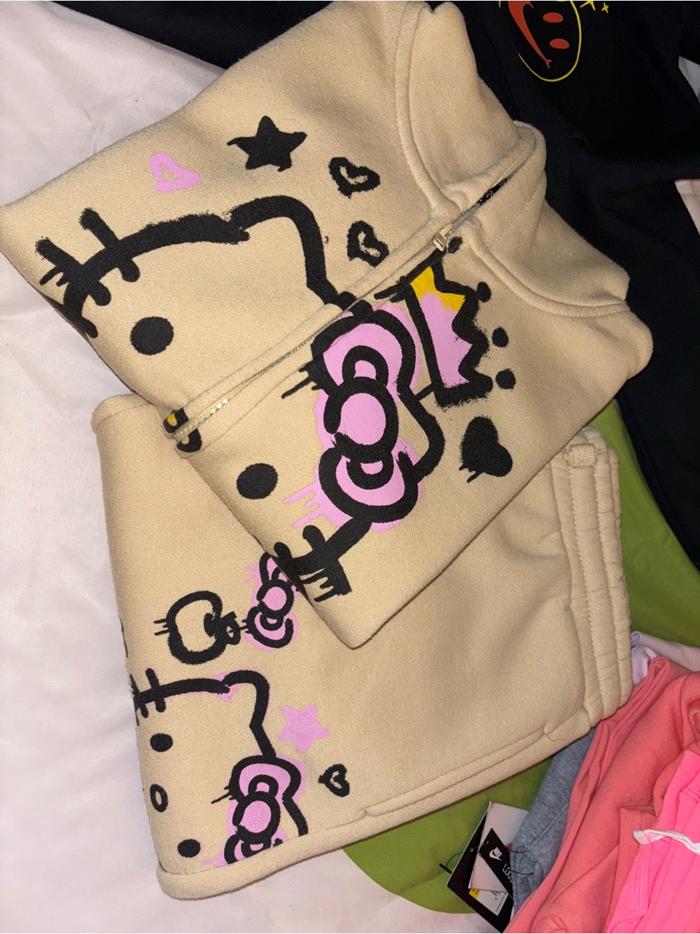 Hello Kitty Beige Jogger Set with Pink & Black Graphics